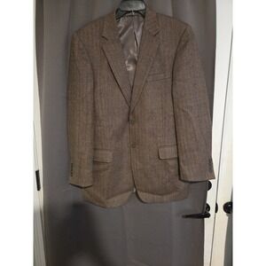 Saddlebred Brown Herringbone Blazer, Men's 42L Sport‎ Coat, Two Button Jacket